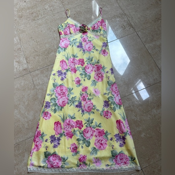 WAYF Yellow Pink Floral Slip Midi Dress. Size M - Picture 10 of 16